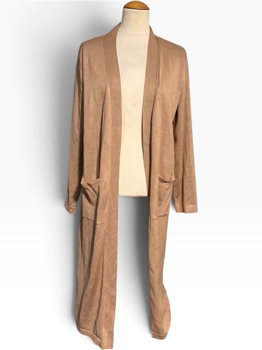 M Magashoni Long Open Front Duster Cardigan Camel Size PXL